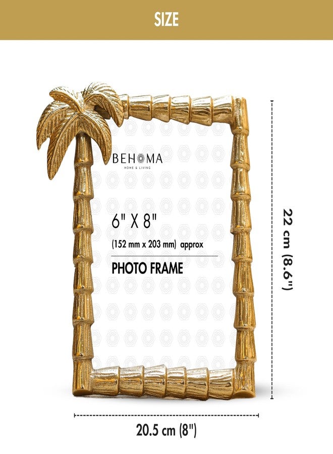 BEHOMA Antique Golden Metal Rectangular Photo Frame With Palm Tree Design | Decorative Frames For Wall, Table, Living Room, Bedroom | Best Gift For Home Decor, Birthday, Anniversary, 6X8 Inch - Image 5